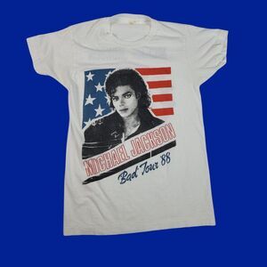 Michael Jackson BAD Tour 88 White Double Sided Concert TShirt S Vintage 80s